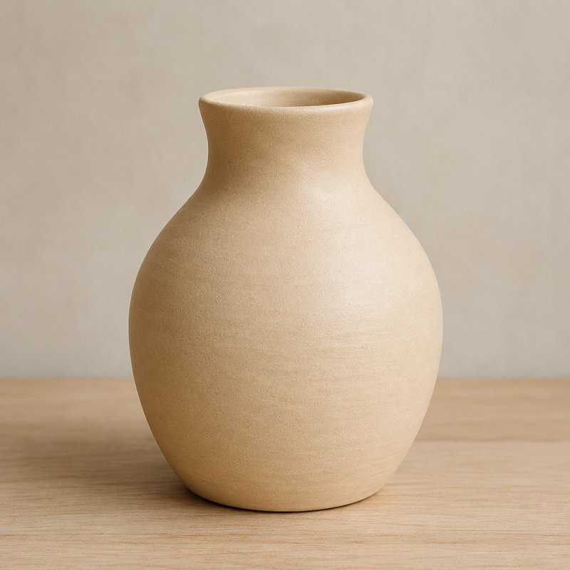 Foto de cadastro de um vaso de cerâmica sobre mesa de madeira